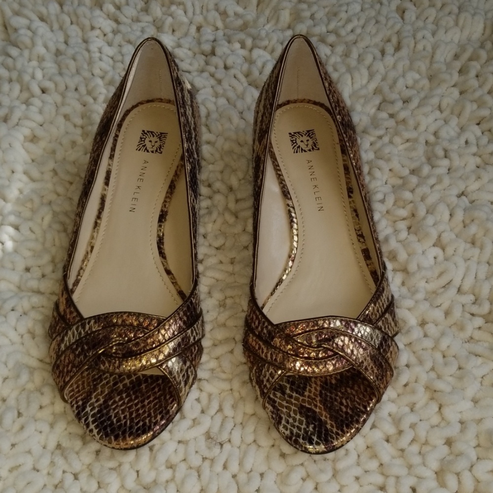 Anne Klein snake print opened toe flats
